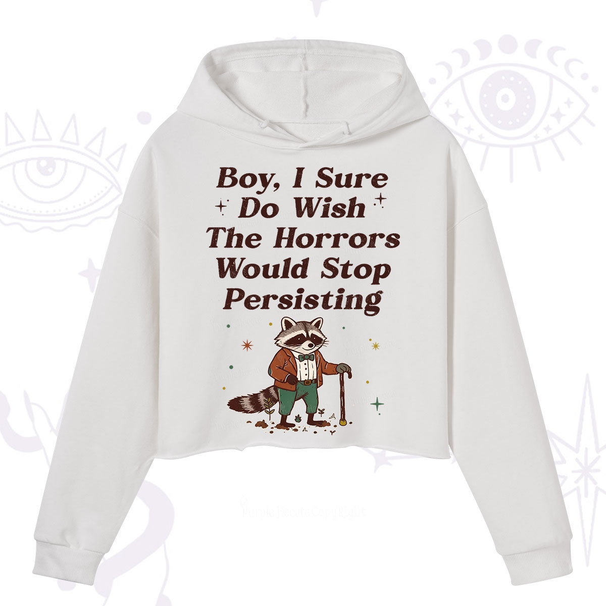 Purplehecate Raccoon Boy I Sure Do Wish The Horrors Would Stop Persisting Crop Hoodie