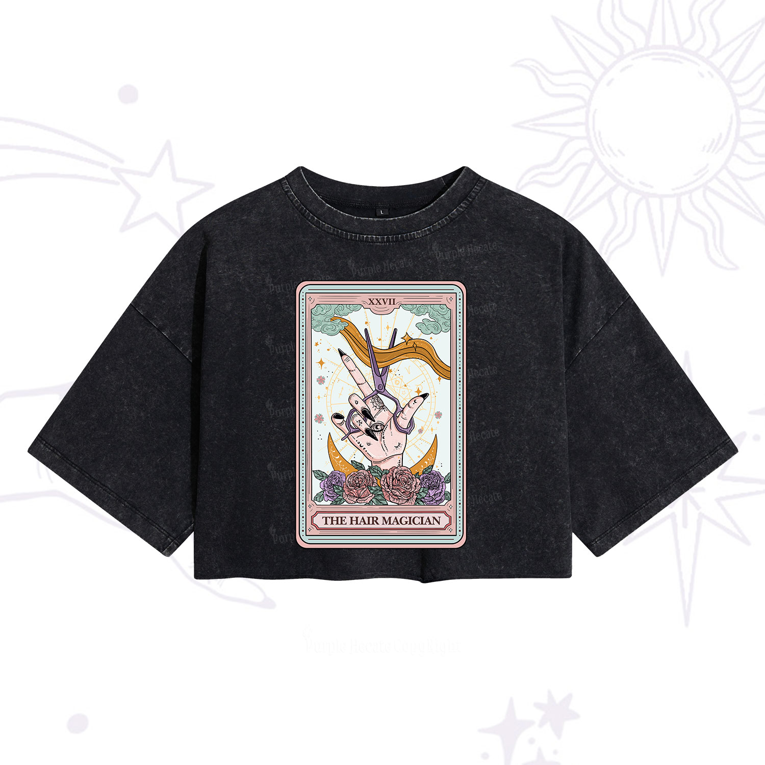 Purplehecate The Hair Magician Tarot Washed Cropped T-Shirt