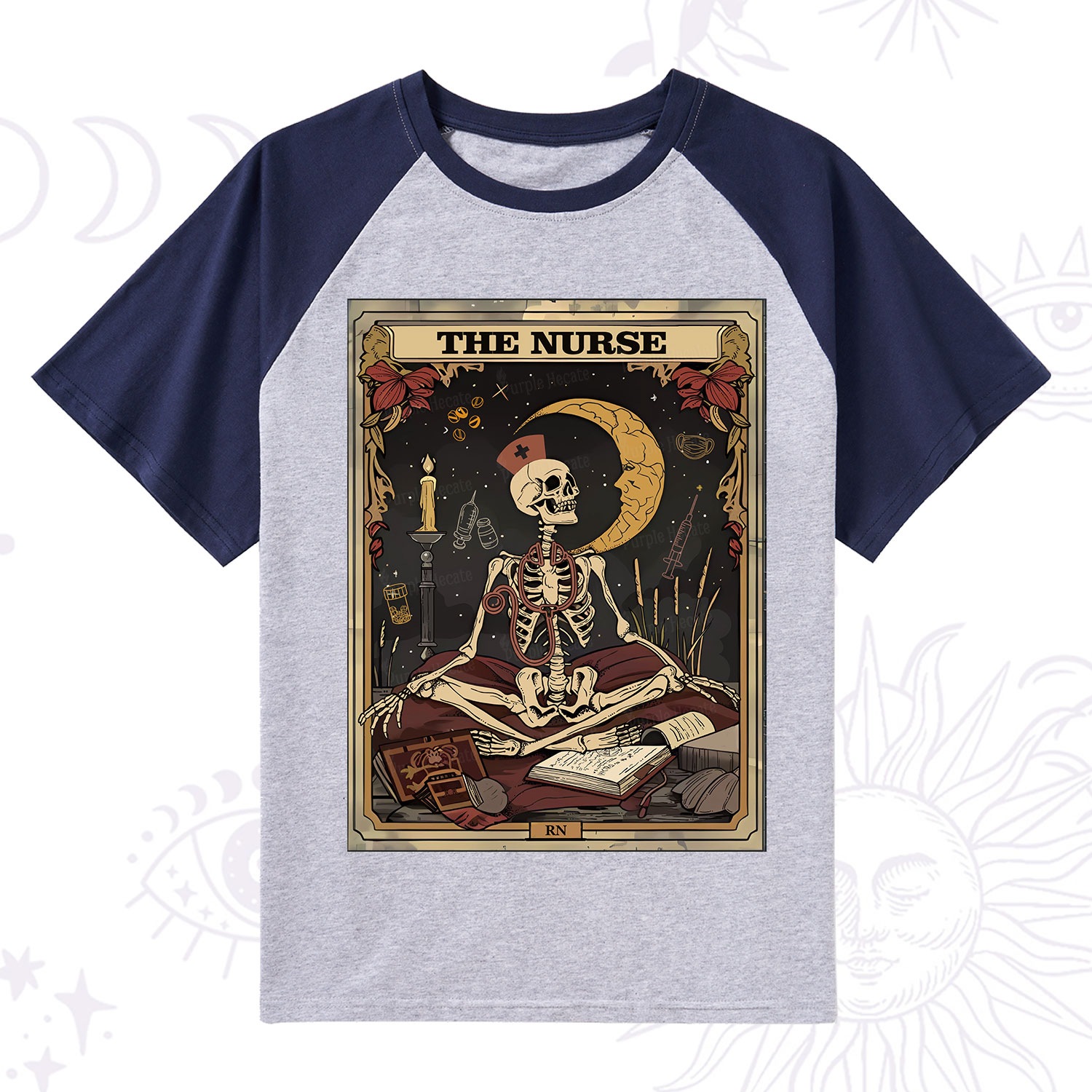 Purplehecate The Nurse Tarot Card Raglan Short Sleeve T‑Shirt