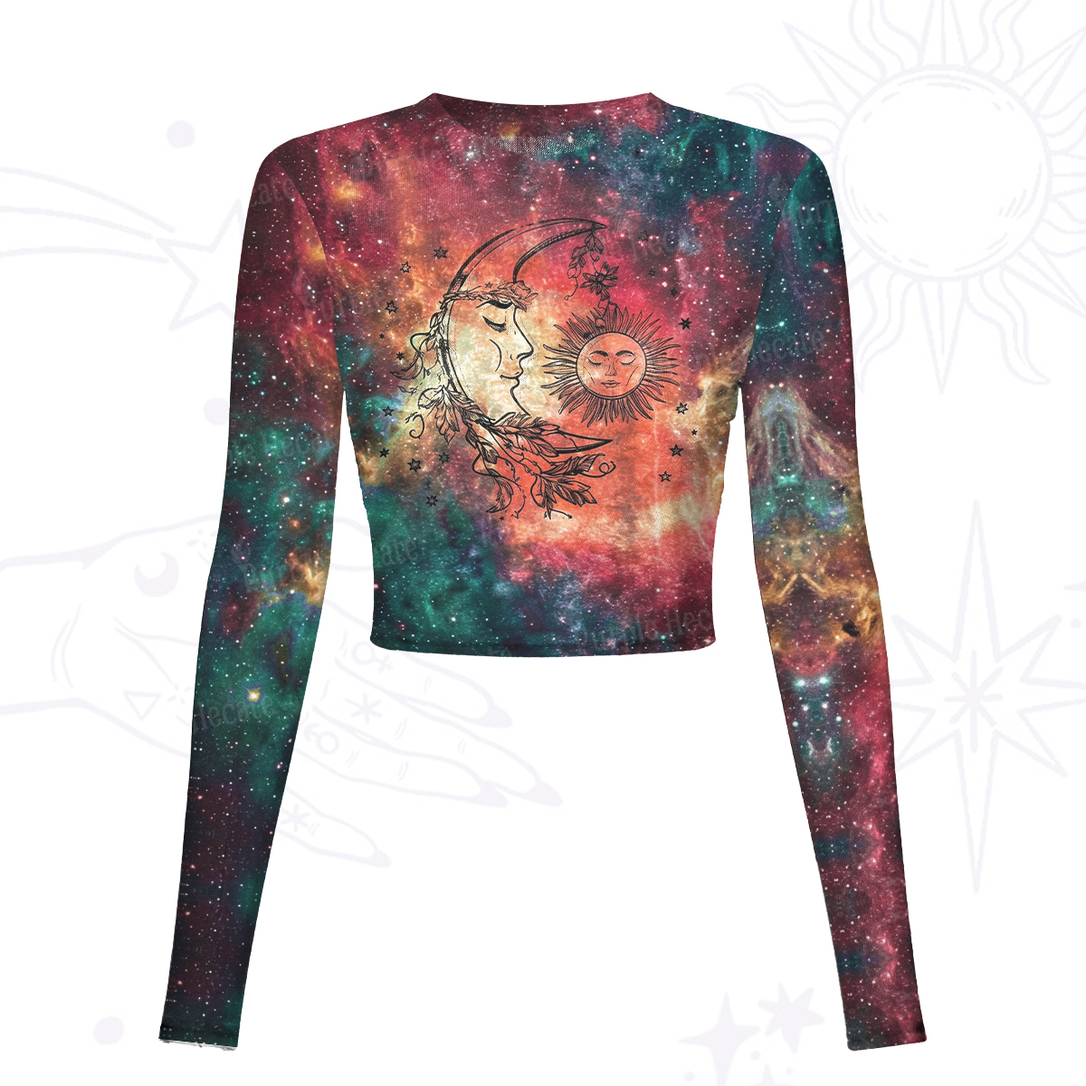 Purplehecate Sun Moon Dreams Mesh Long Sleeve Crop Top