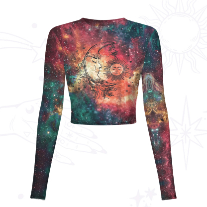 Purplehecate Sun Moon Dreams Mesh Long Sleeve Crop Top