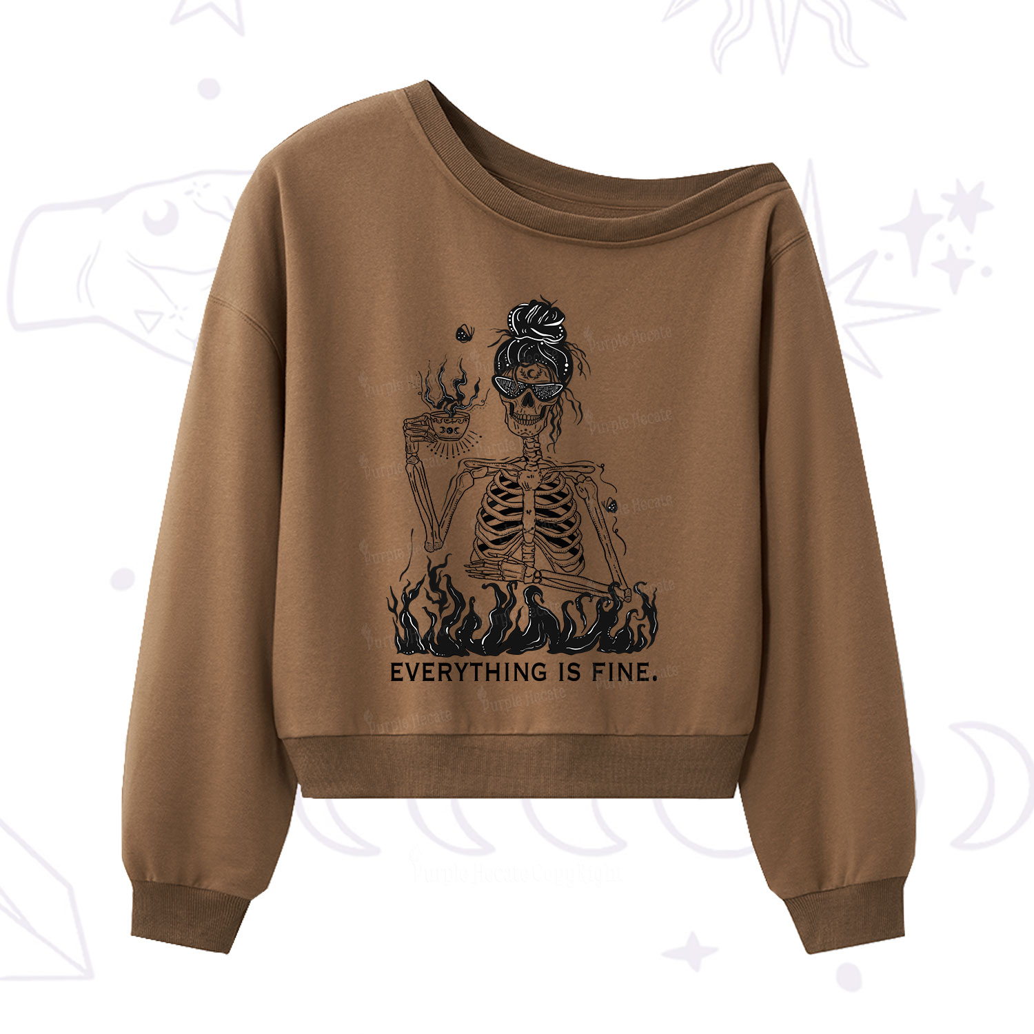 Purplehecate Everything Is Fine One Shoulder Sweatshirt
