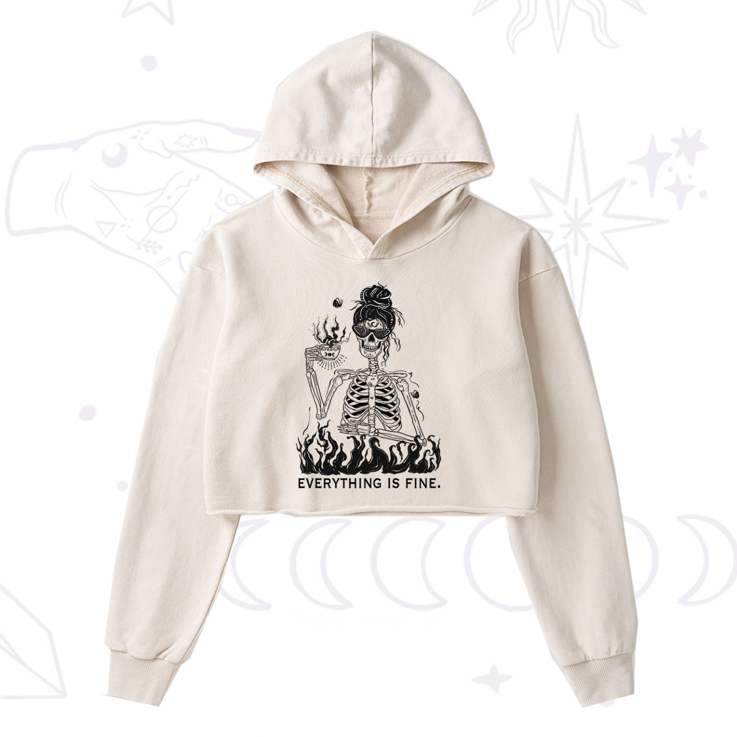 Purplehecate Everything Is Fine Washed Cropped Hoodie