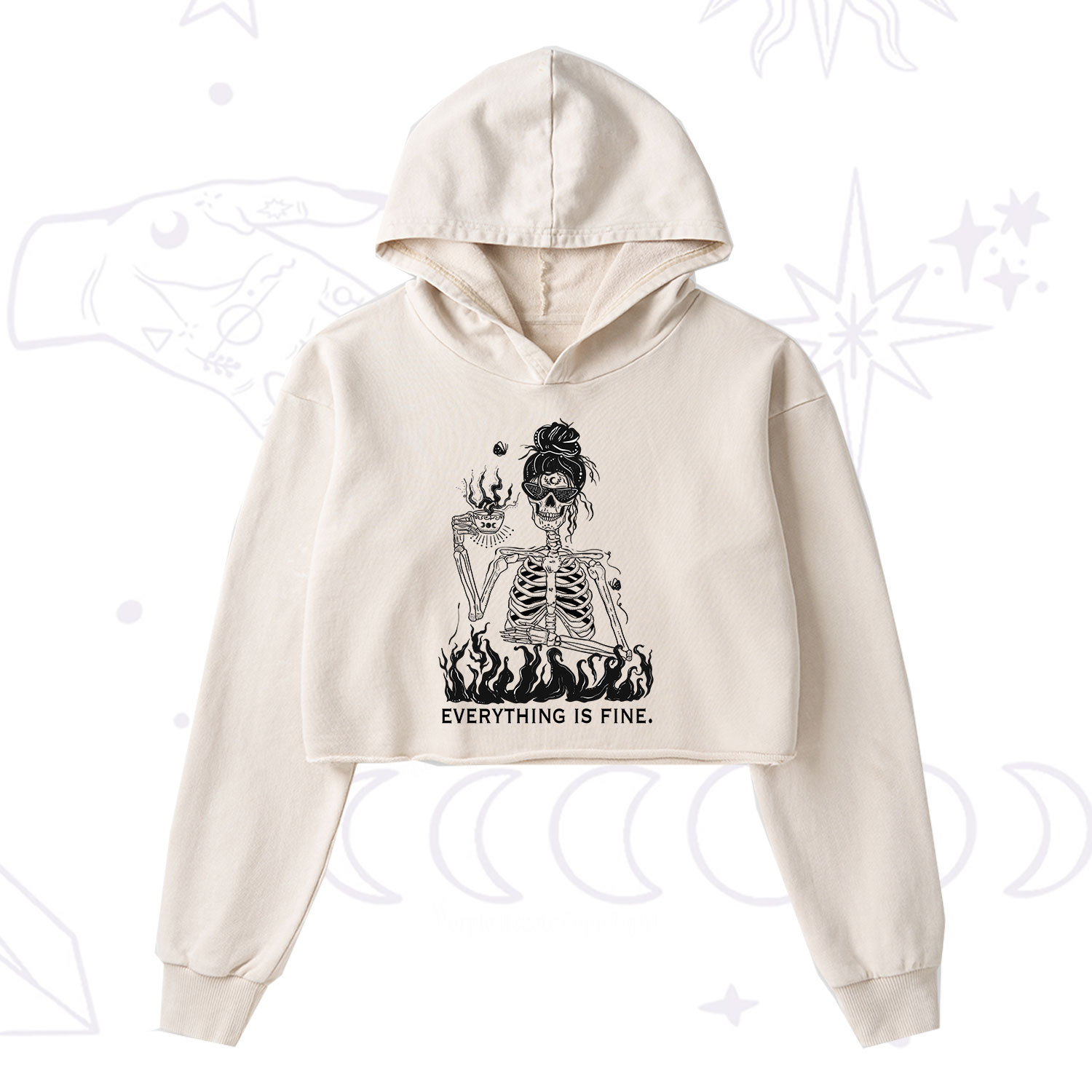Purplehecate Everything Is Fine Washed Cropped Hoodie