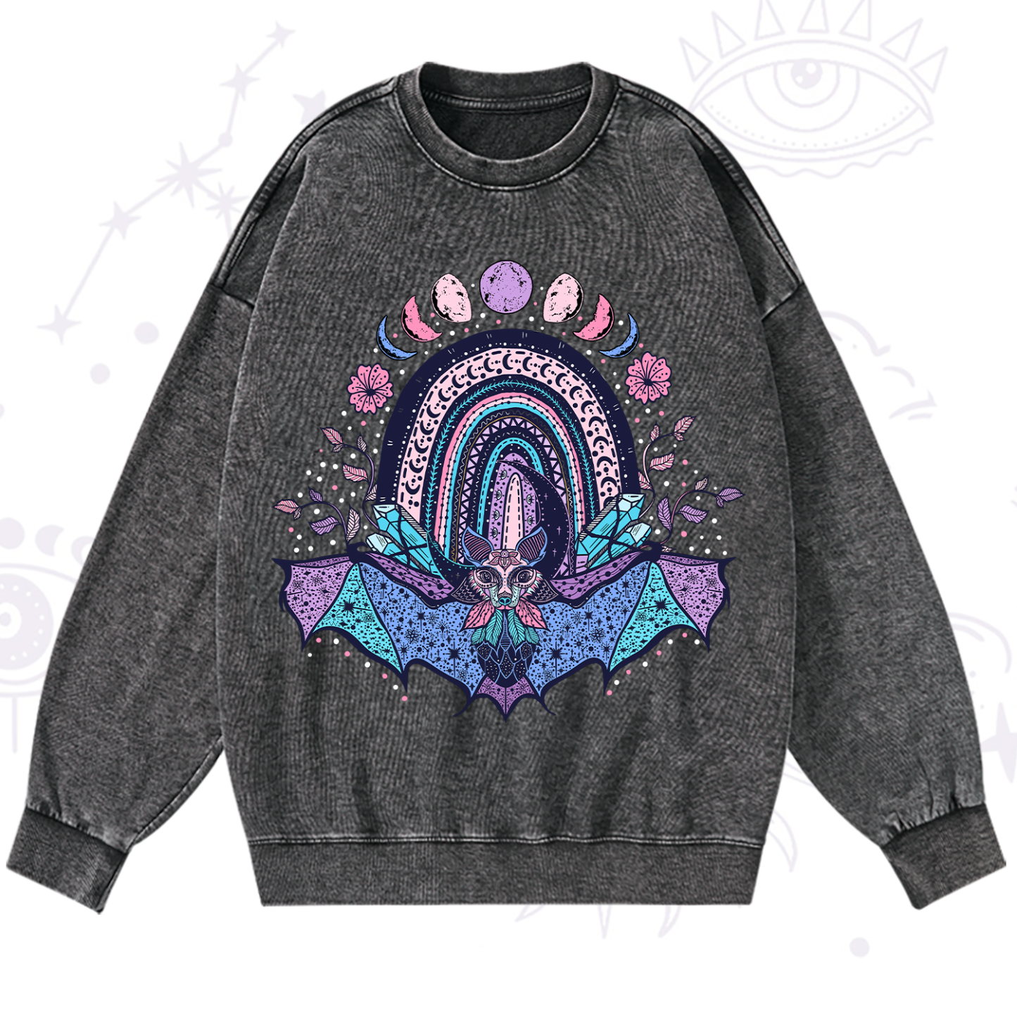 Magic Purplehecate Moon Phase Bat Washed Sweatshirt