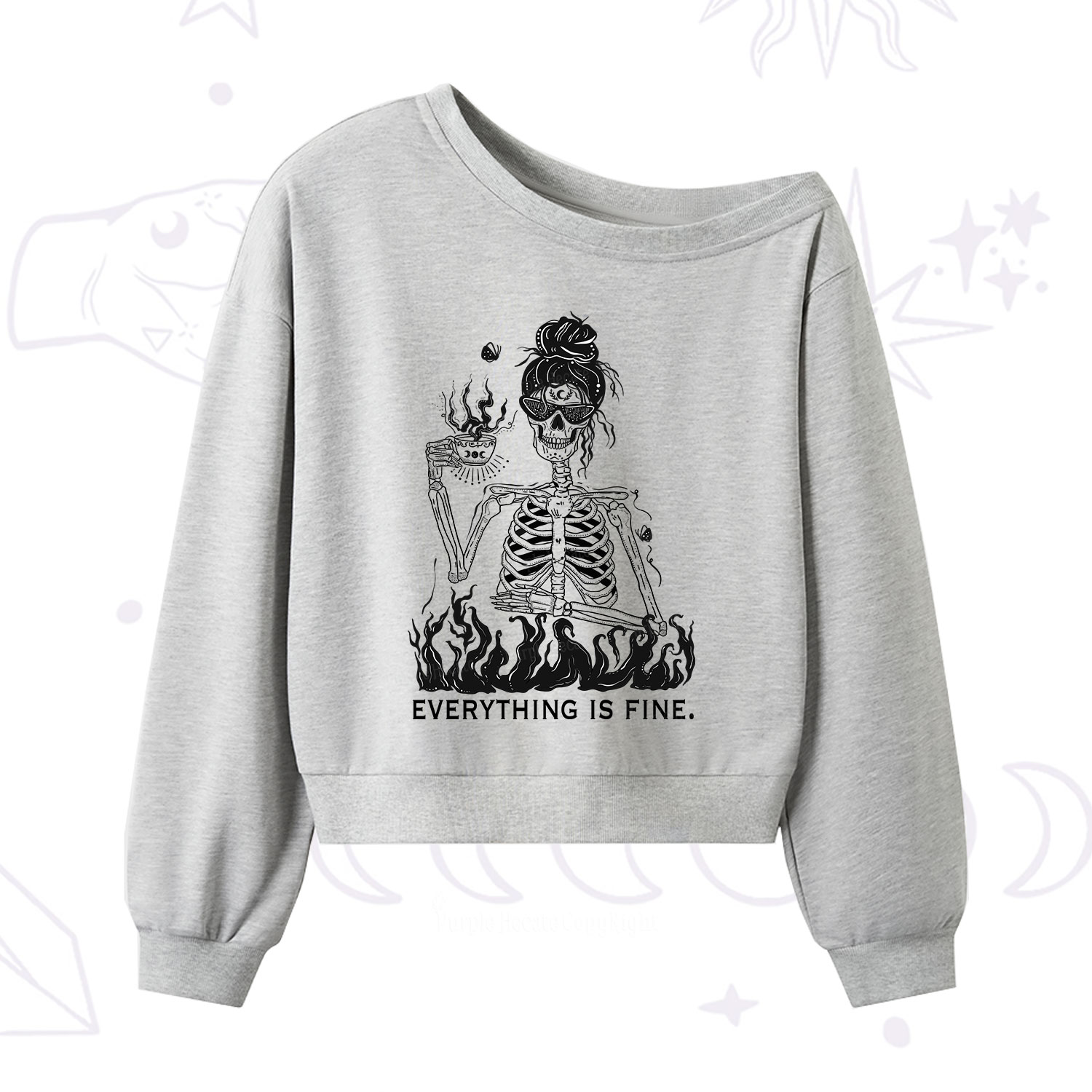 Purplehecate Everything Is Fine One Shoulder Sweatshirt