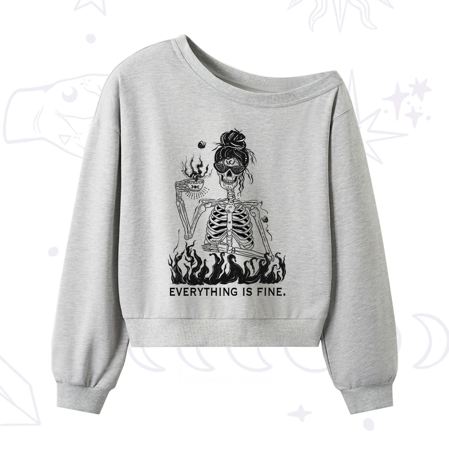 Purplehecate Everything Is Fine One Shoulder Sweatshirt