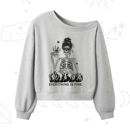 Purplehecate Everything Is Fine One Shoulder Sweatshirt