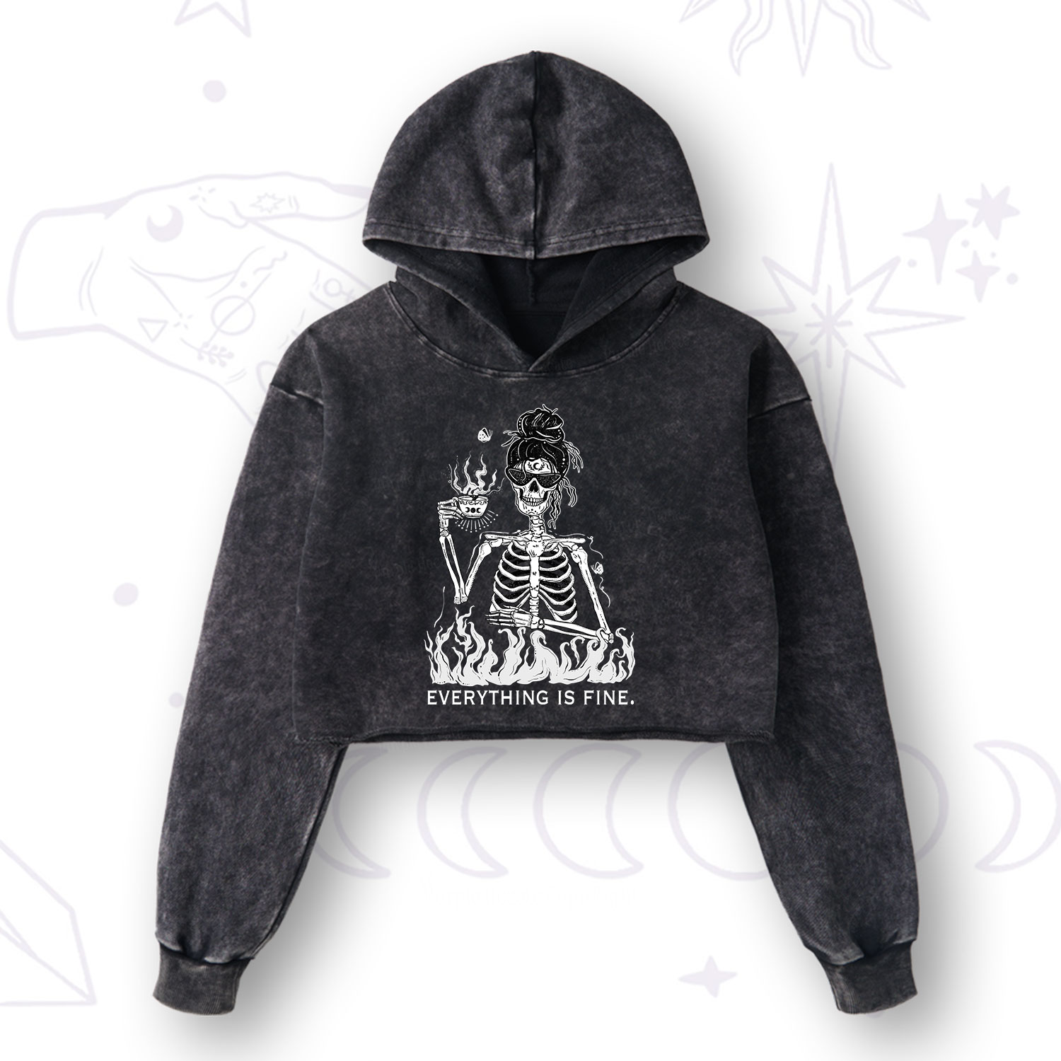 Purplehecate Everything Is Fine Washed Cropped Hoodie