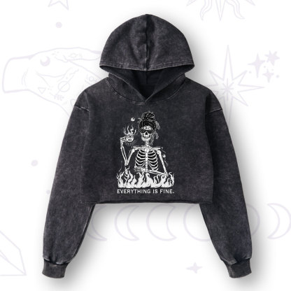 Purplehecate Everything Is Fine Washed Cropped Hoodie