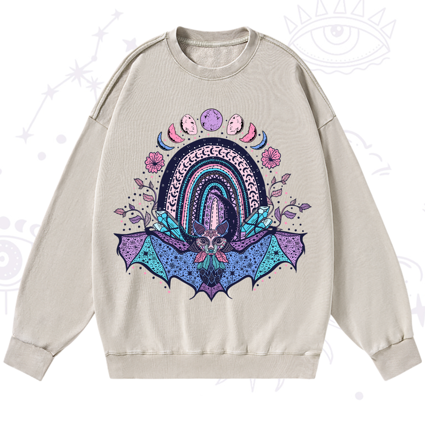 Purplehecate Moon Phase Bat Washed Sweatshirt