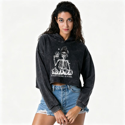 Purplehecate Everything Is Fine Washed Cropped Hoodie