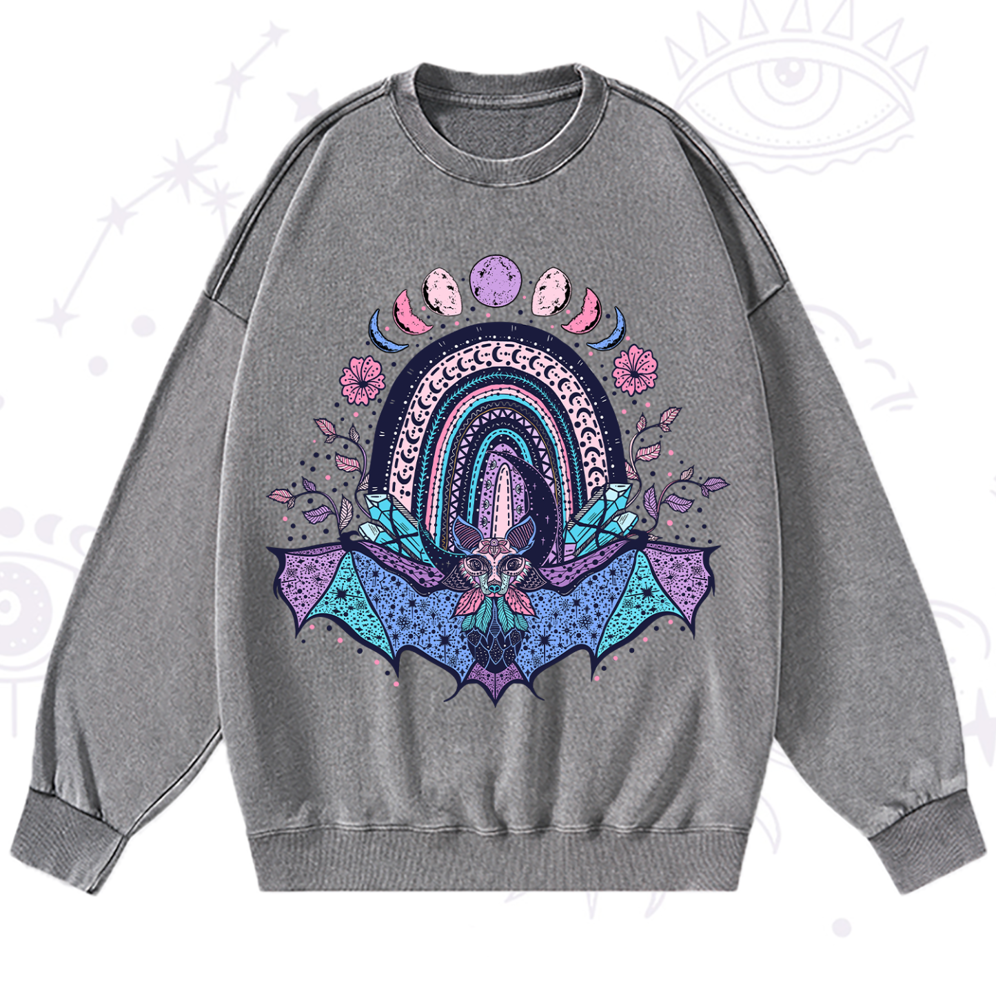 Purplehecate Moon Phase Bat Washed Sweatshirt