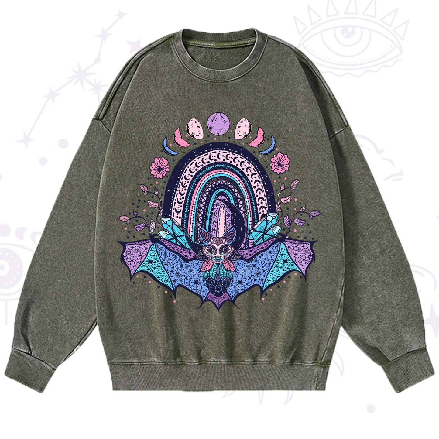 Purplehecate Moon Phase Bat Washed Sweatshirt