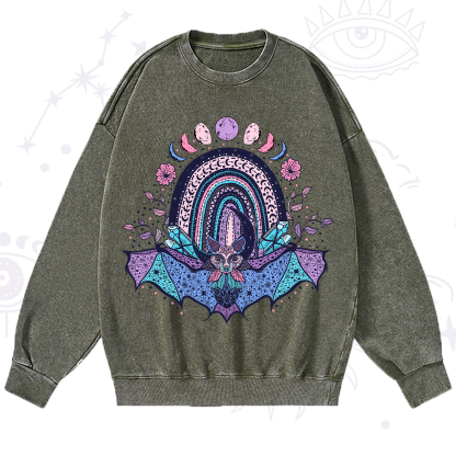 Purplehecate Moon Phase Bat Washed Sweatshirt