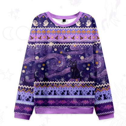 Purplehecate Mystic Cat Beneath the Cosmic Veil Ugly Halloween Sweatshirts