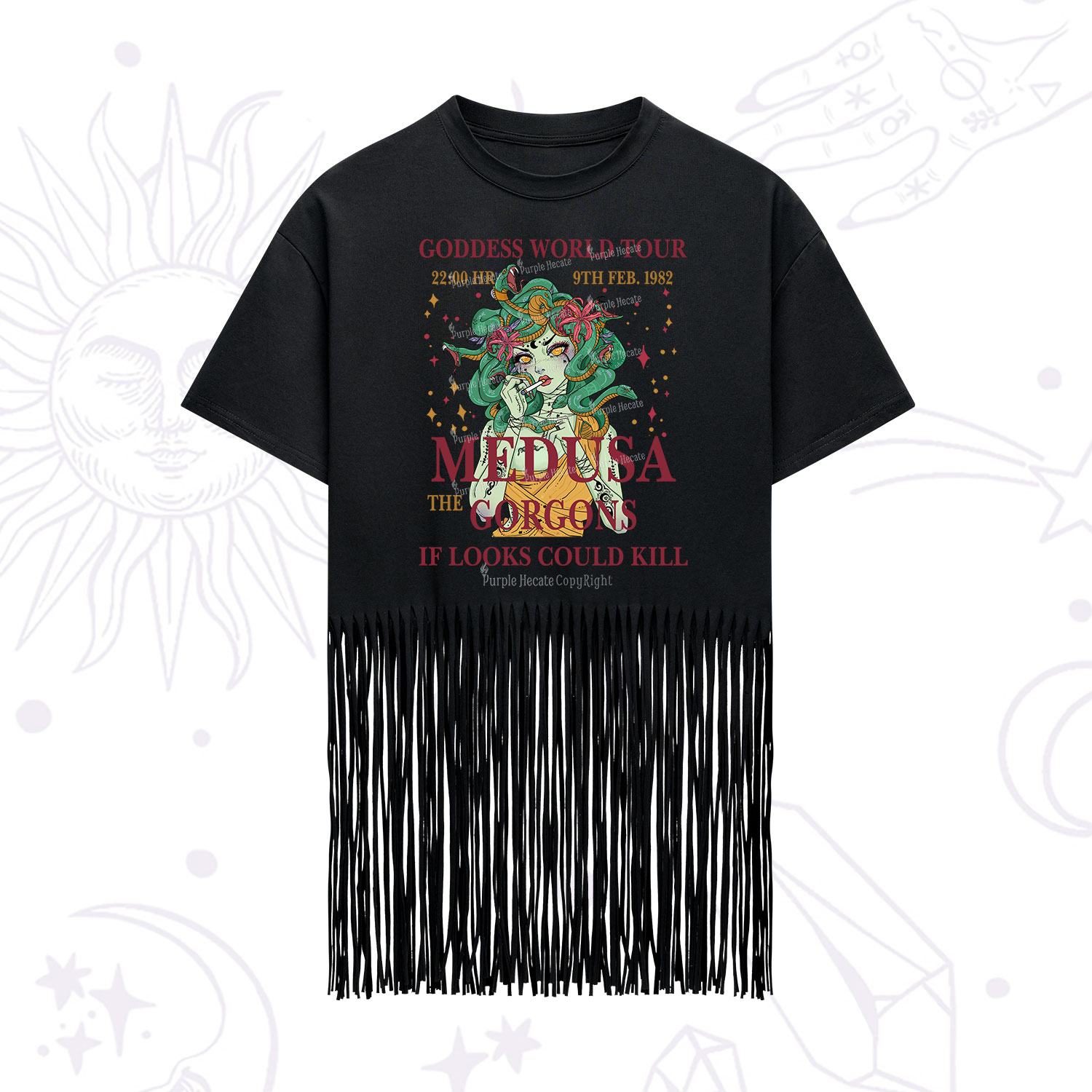Purplehecate Medusa The Gorgons Fringe Hem T-Shirt