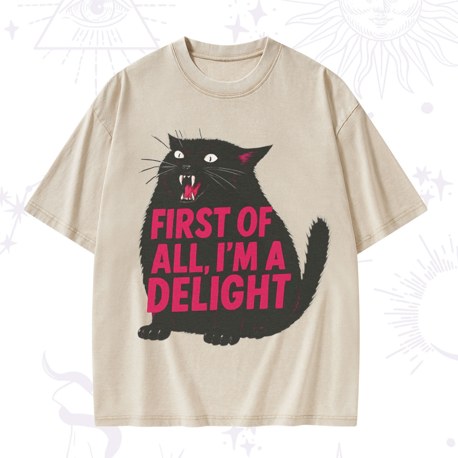 Purplehecate First Of All I'm A Delight Cat Washed T-Shirt