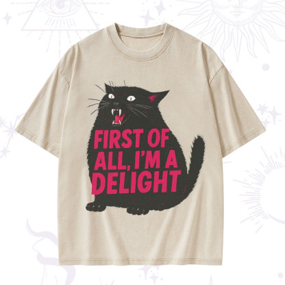 Purplehecate First Of All I'm A Delight Cat Washed T-Shirt