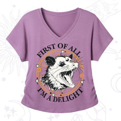 Purplehecate First Of All I Am A Delightful Angry Opossum V-Neck T-Shirt