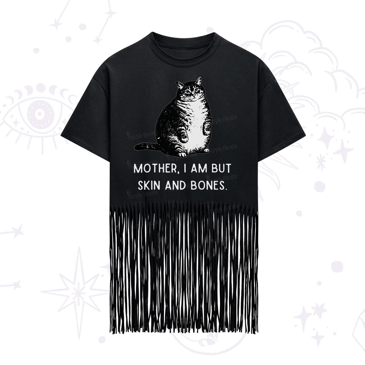 Purplehecate Cat Mother I Am But Skin And Bones Fringe Hem T-Shirt