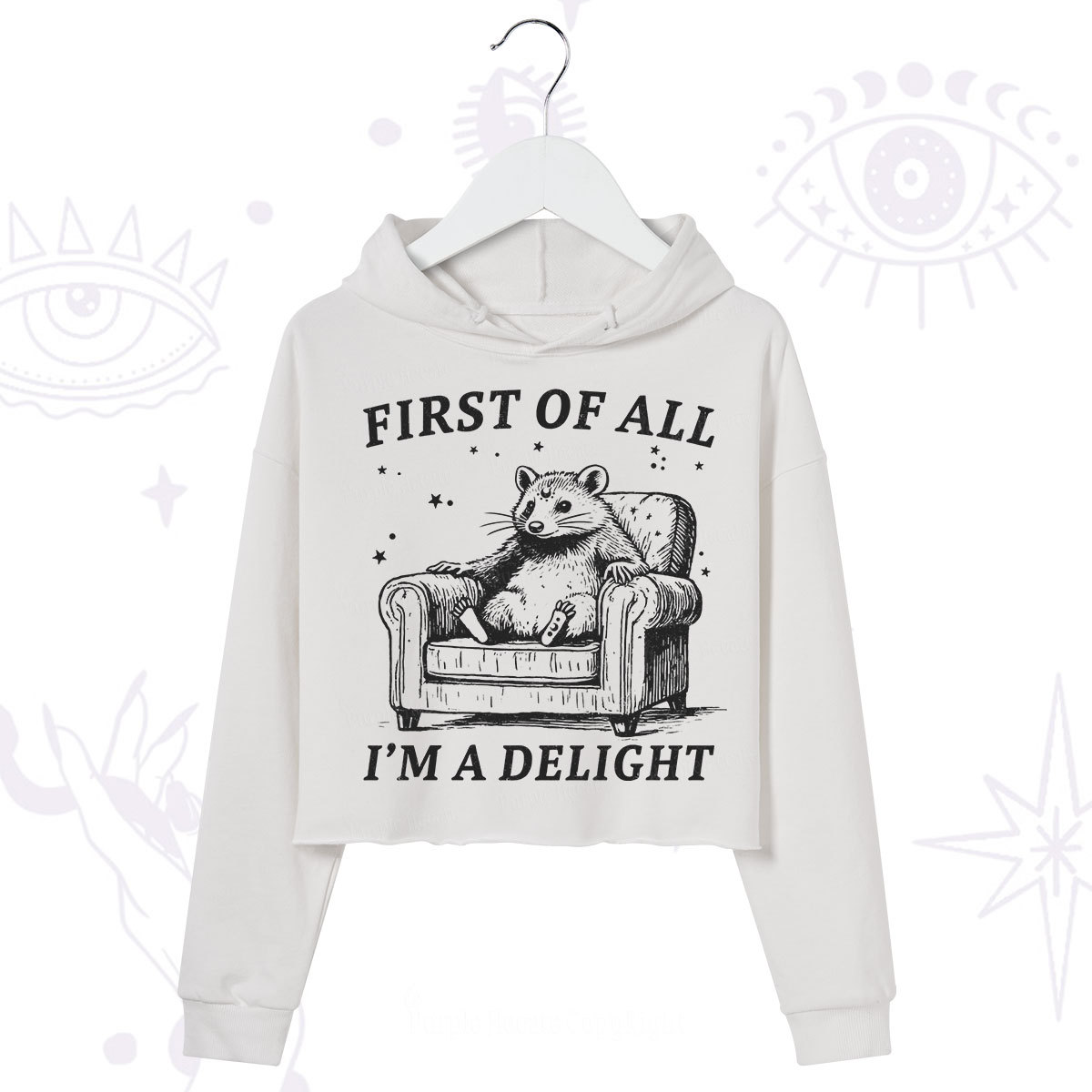 Purplehecate First Of All I'm A Delight Opossum Crop Hoodie