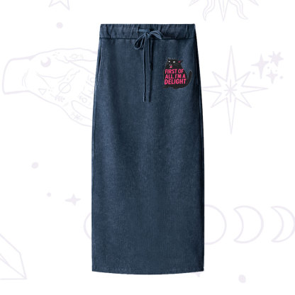 Purplehecate First Of All I'm A Delight Cat Washed Drawstring Long Skirt