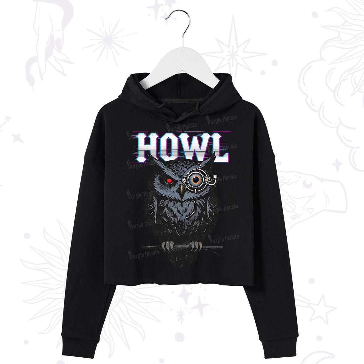 Purplehecate Howl Owl Crop Hoodie