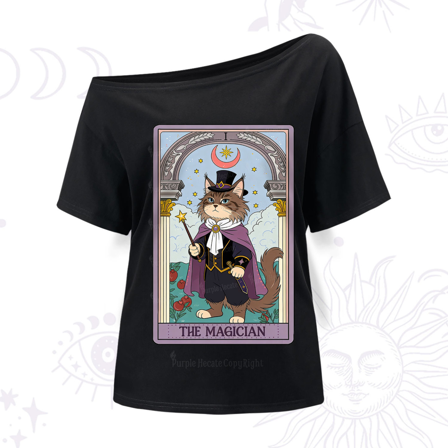 Purplehecate The Magician Cat Tarot One Shoulder T-Shir
