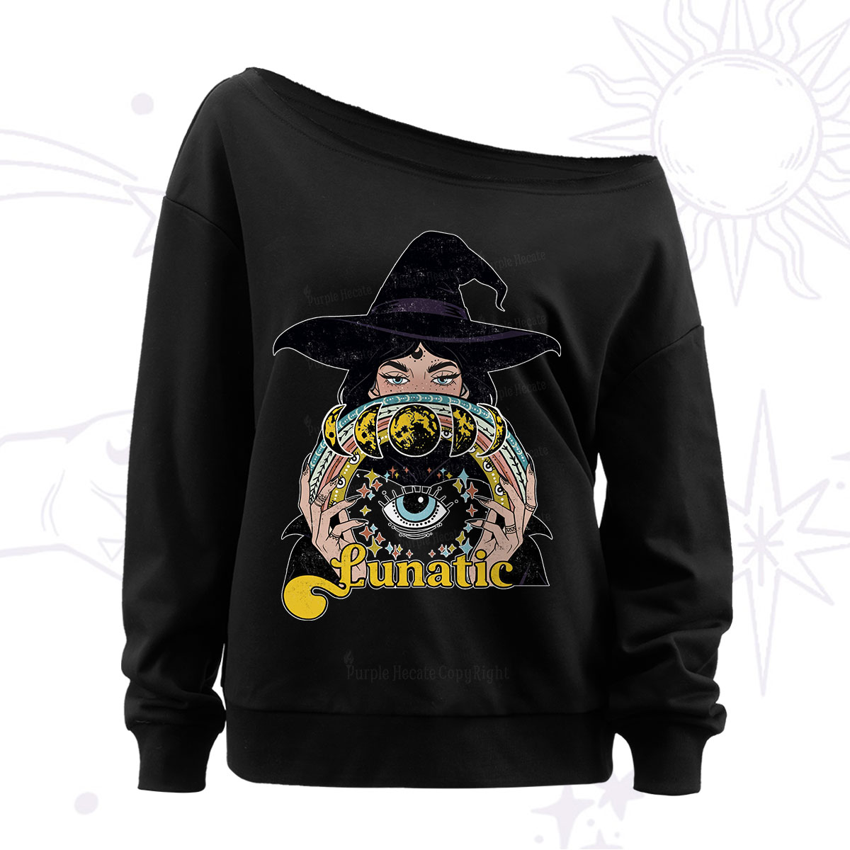 Purplehecate Witch of the Lunatic Moon Phase Off The Shoulder Sweatshirt