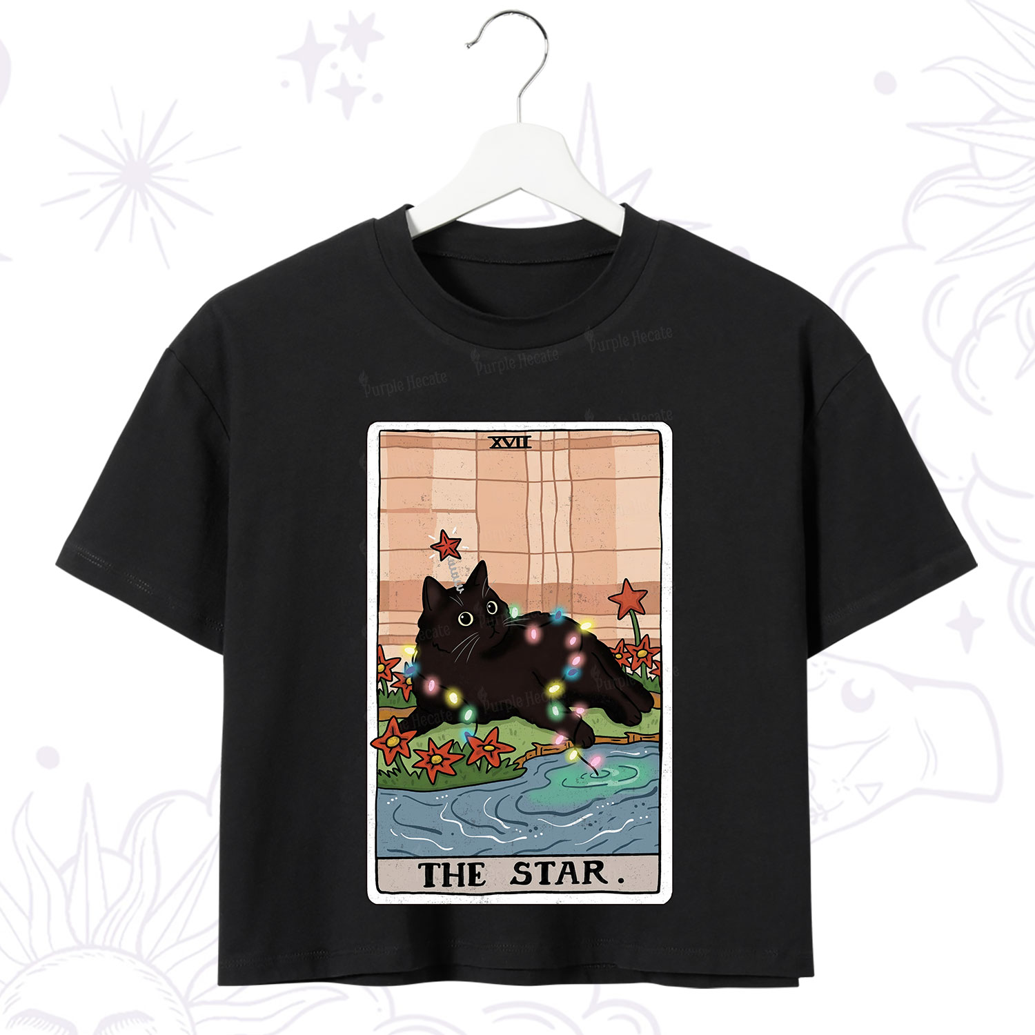 Purplehecate The Star Cat Tarot Card Crop T-Shirt