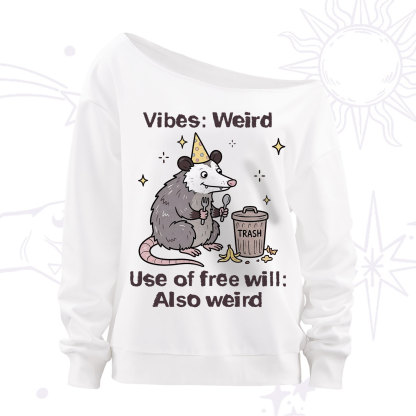 Purplehecate Weird Vibes Only Opossum Off The Shoulder Sweatshirt