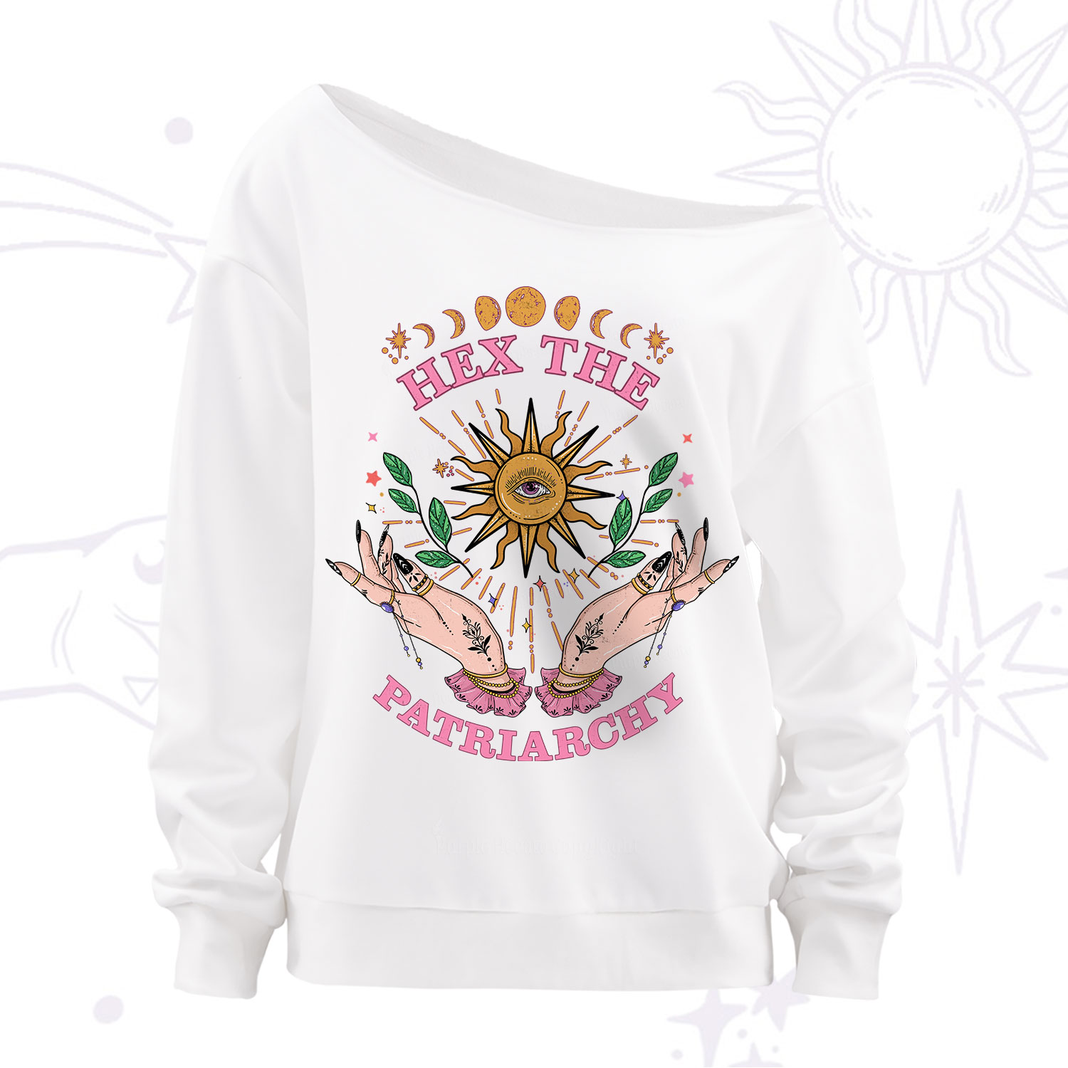 Purplehecate Hex The Patriarchy Witchy Off The Shoulder Sweatshirt