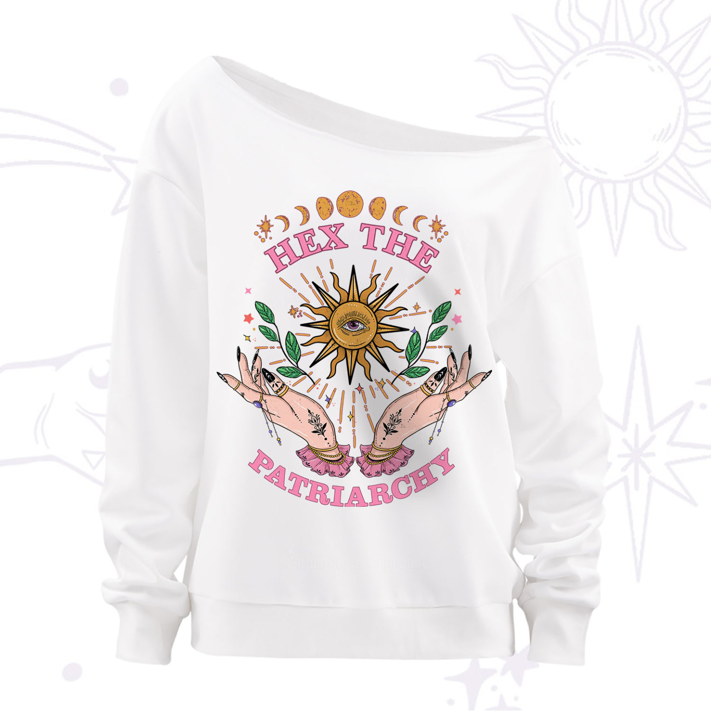 Purplehecate Hex The Patriarchy Witchy Off The Shoulder Sweatshirt