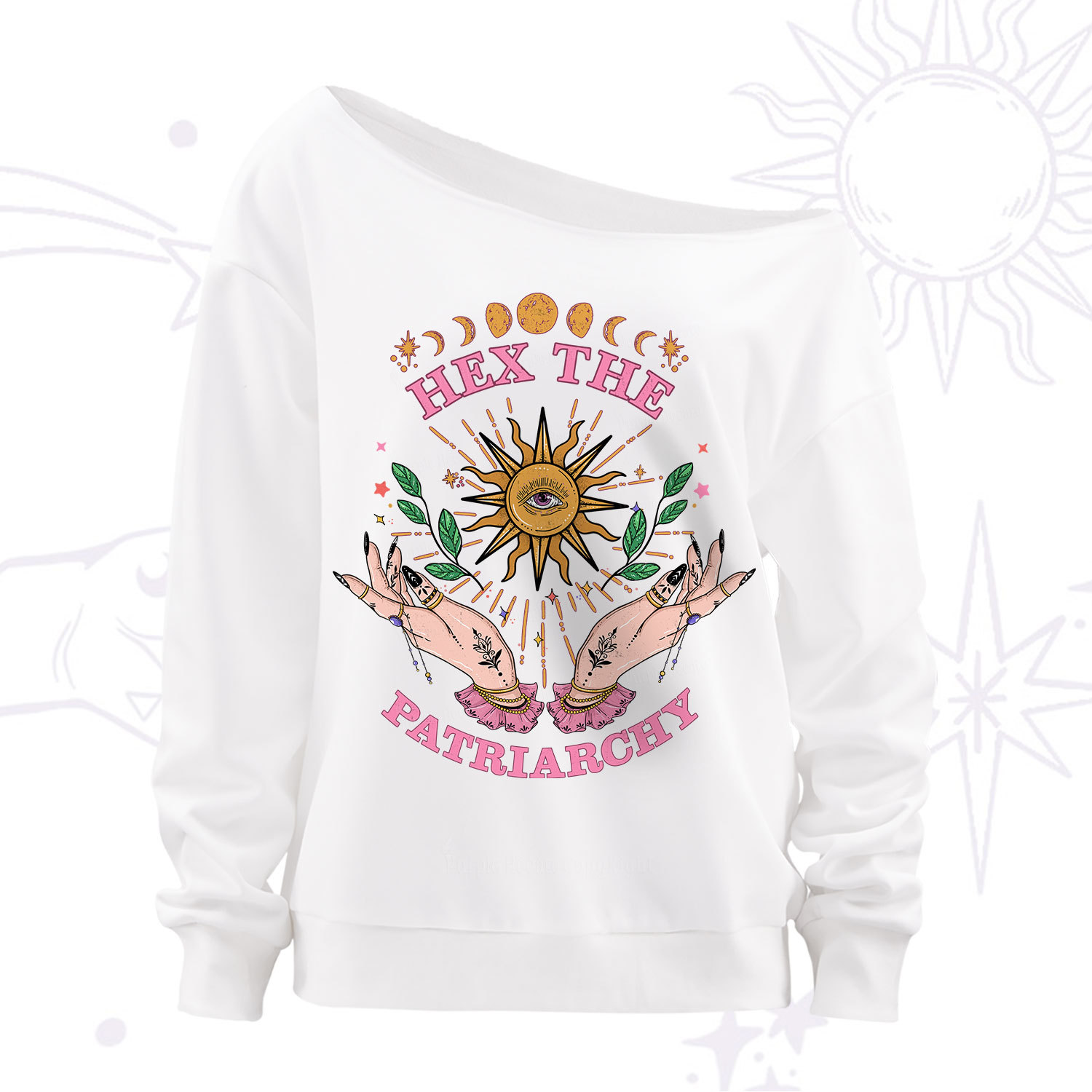 Purplehecate Hex The Patriarchy Witchy Off The Shoulder Sweatshirt