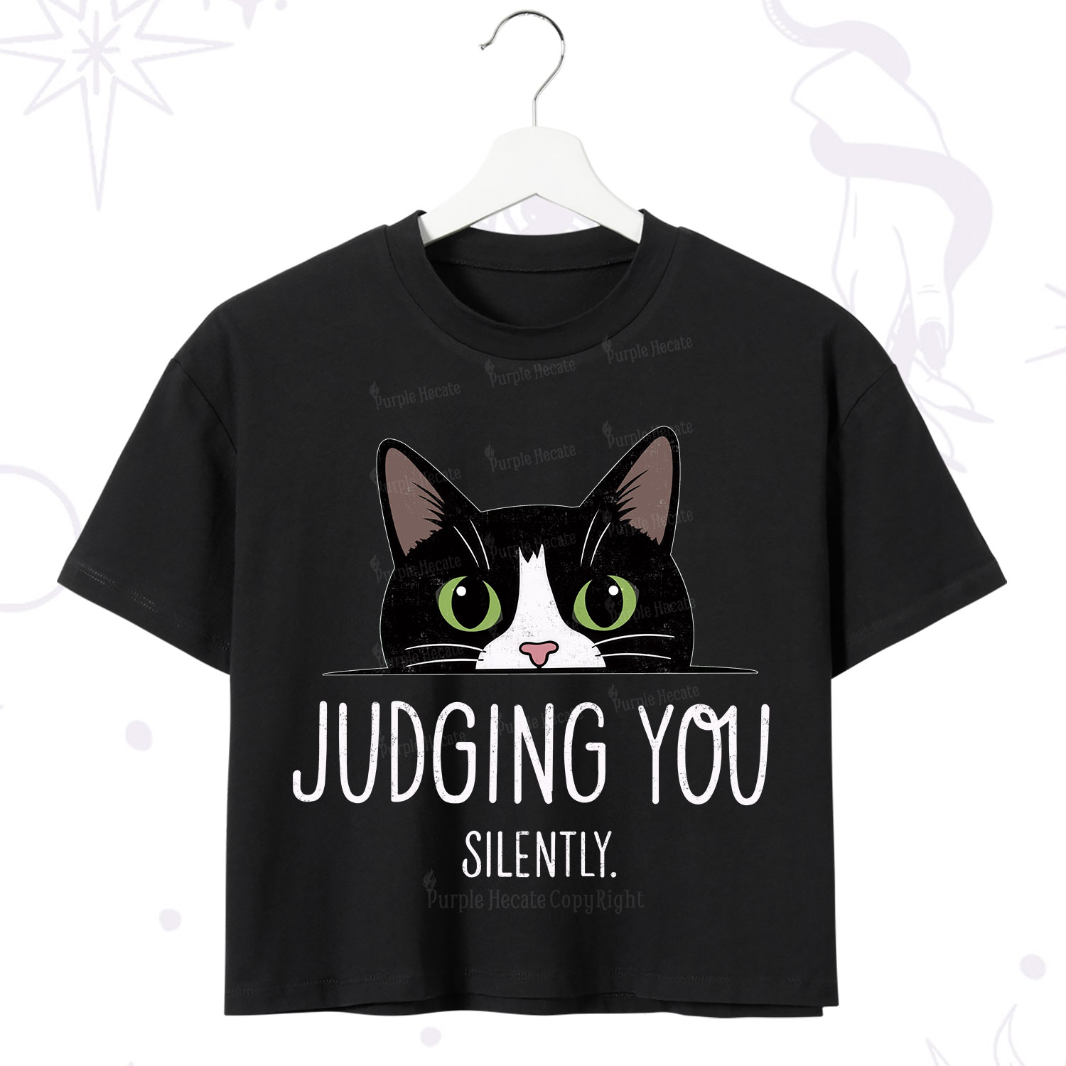 Purplehecate Cute Cat Judging You Silently Crop T-Shirt