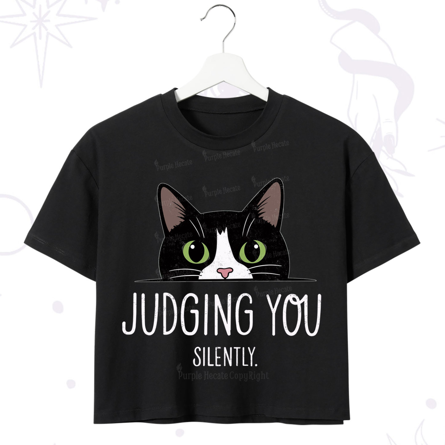 Purplehecate Cute Cat Judging You Silently Crop T-Shirt