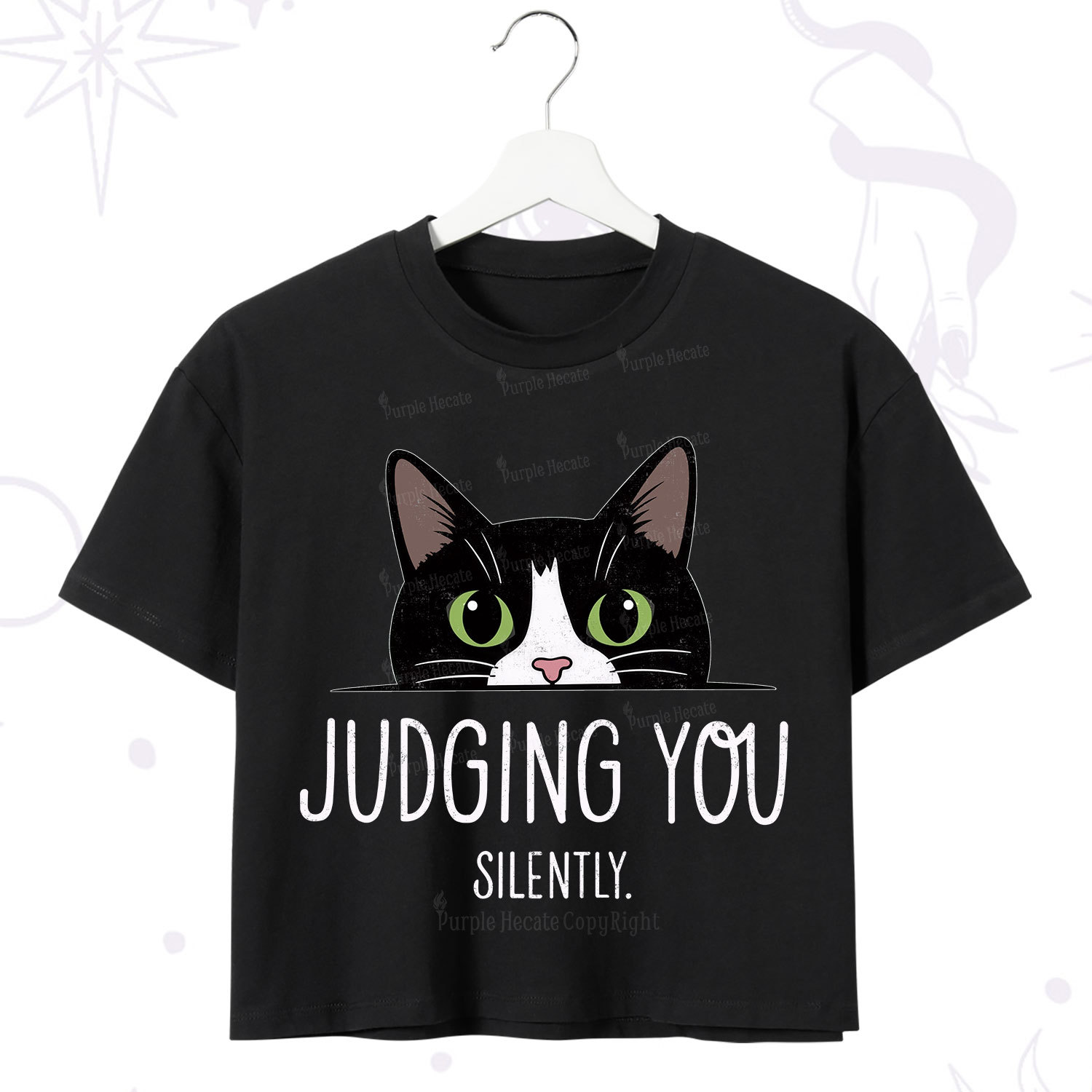 Purplehecate Cute Cat Judging You Silently Crop T-Shirt