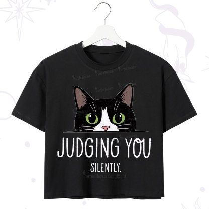 Purplehecate Cute Cat Judging You Silently Crop T-Shirt