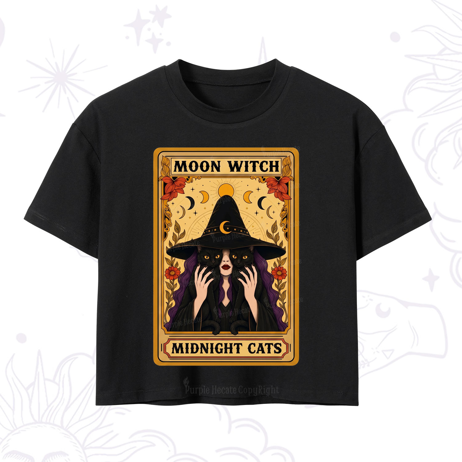 Purplehecate The Moon Witch Midnight Cats Oracle Card Crop T-Shirt