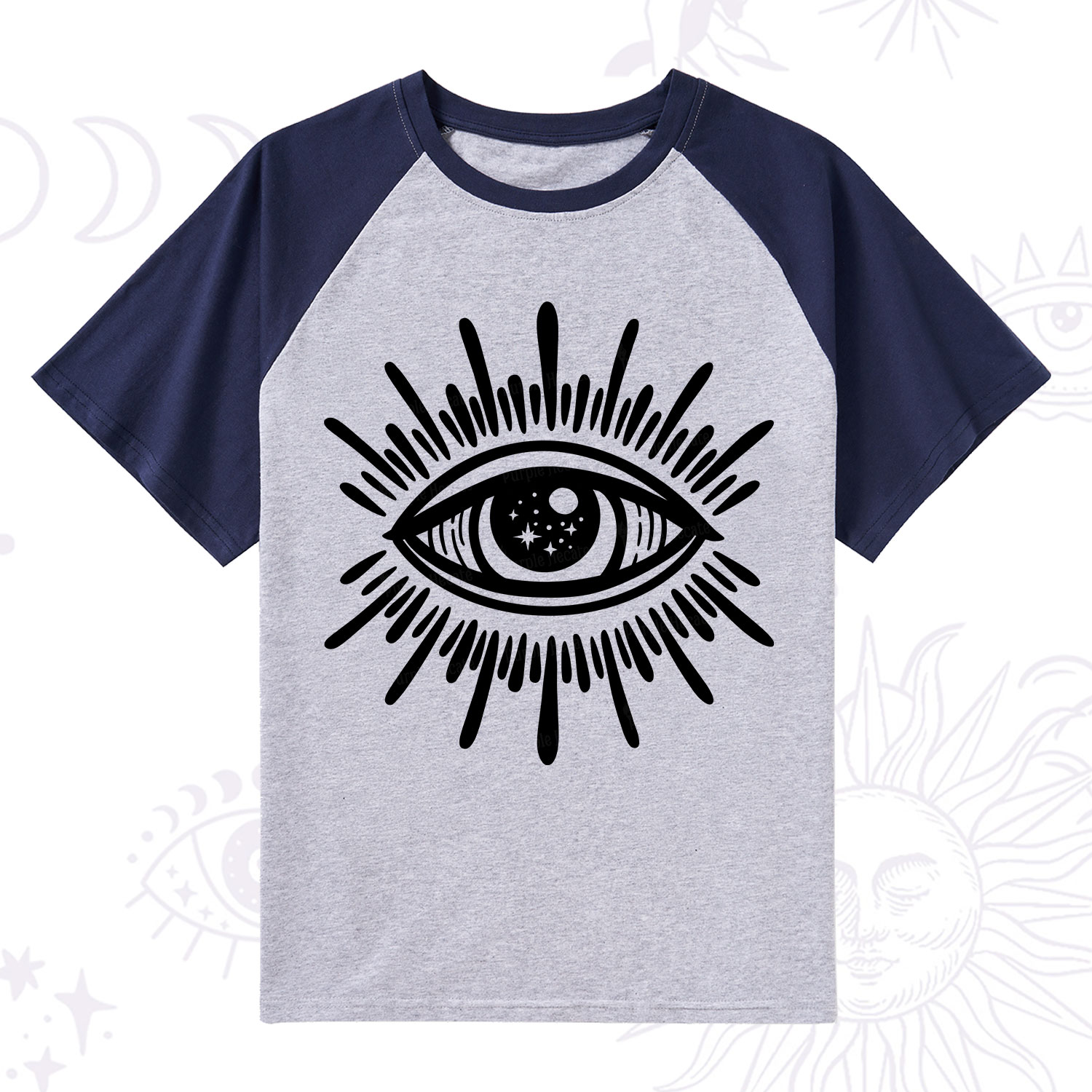 Purplehecate Evil Eye Raglan Short Sleeve T‑Shirt