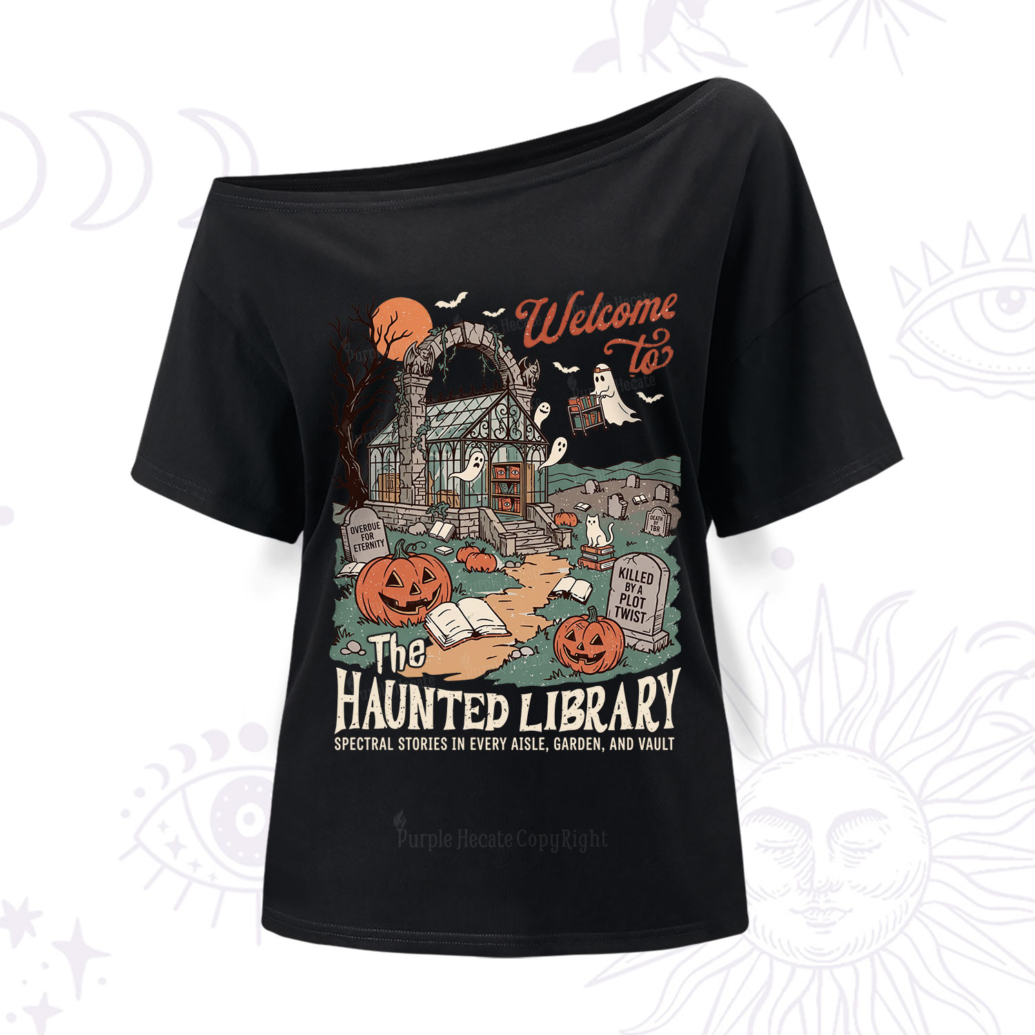 Purplehecate Welcome to the Haunted Library One Shoulder T-Shirt