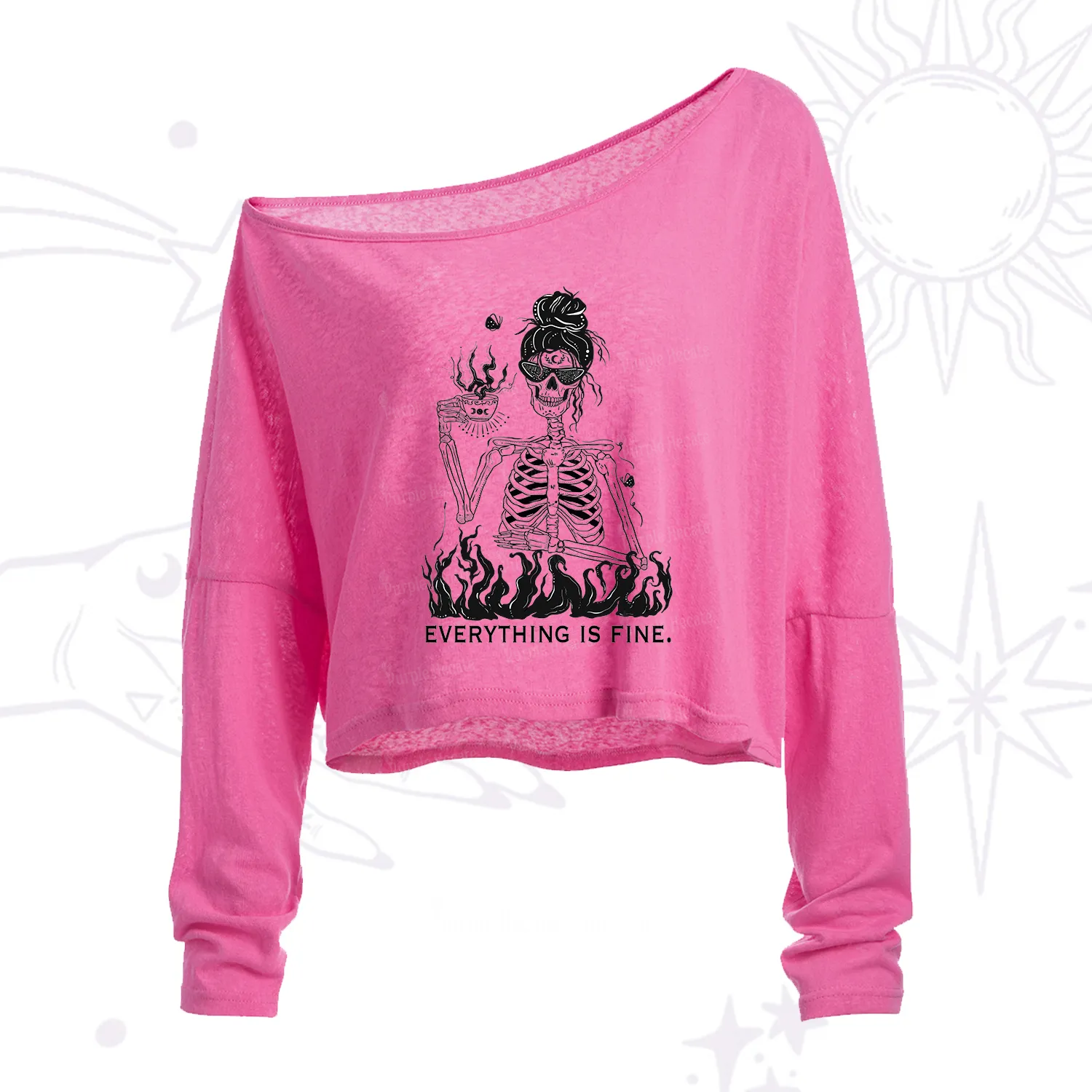 Purplehecate Everything Is Fine One Shoulder Crop Shirt