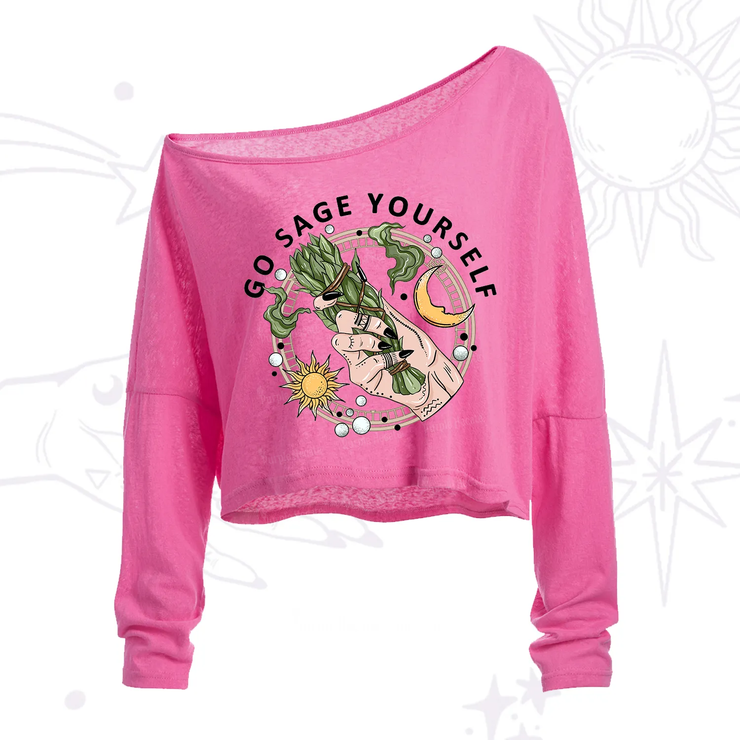 Purplehecate Go Sage Yourself One Shoulder Crop Shirt