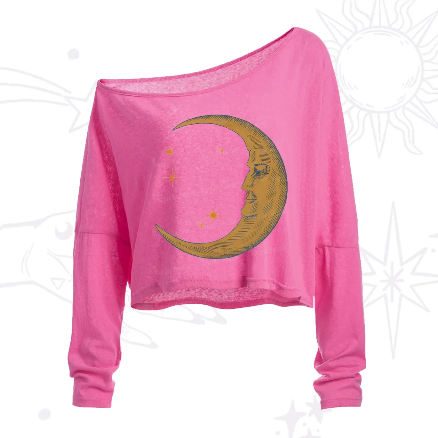 Purplehecate Celestial Moon One Shoulder Crop Shirt