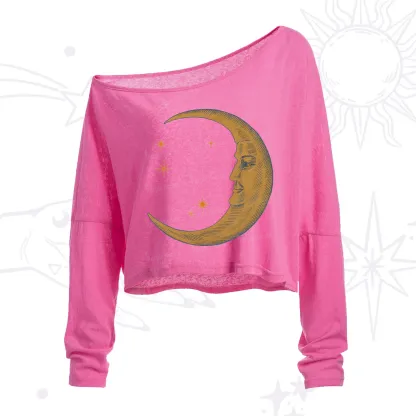 Purplehecate Celestial Moon One Shoulder Crop Shirt