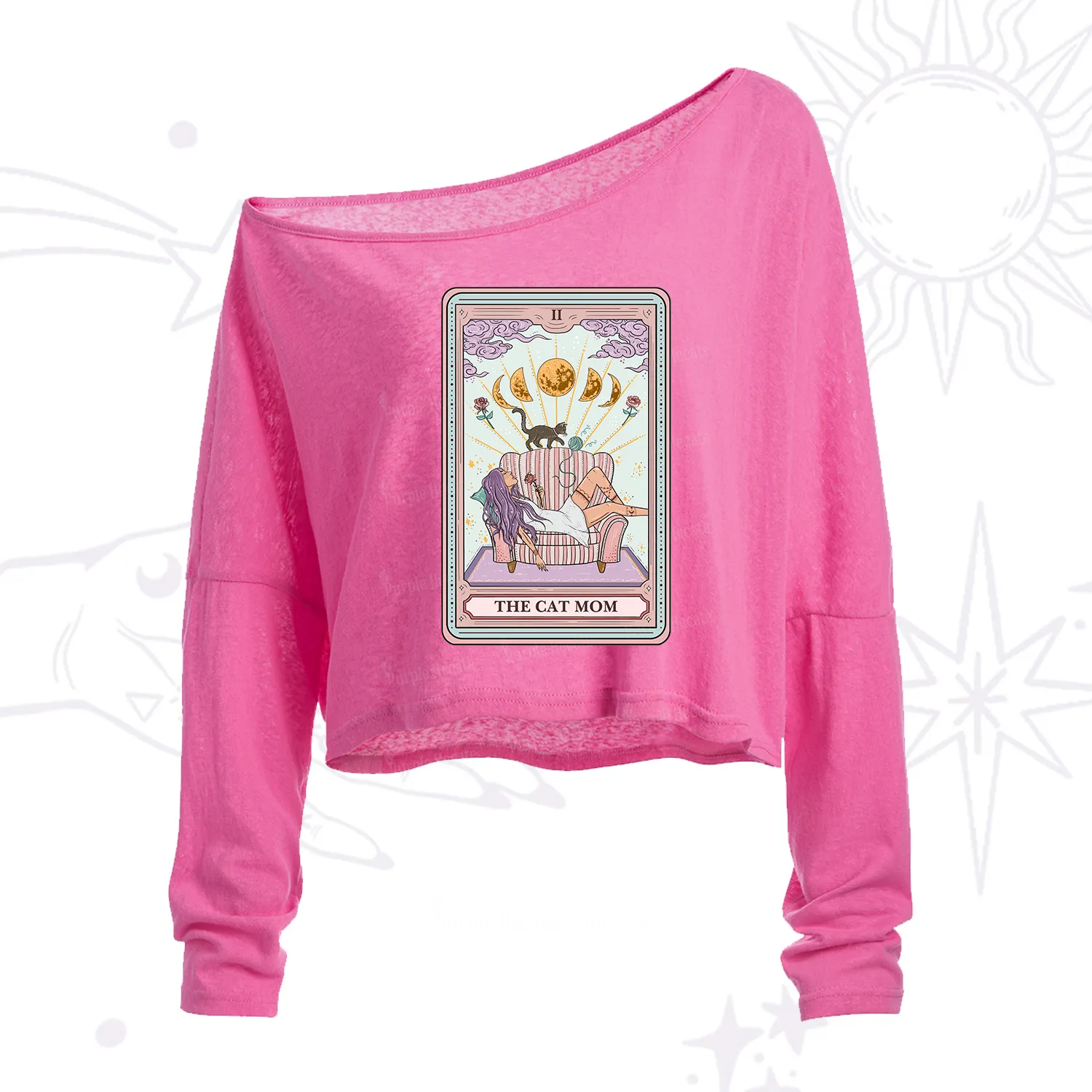 Purplehecate The Cat Mom Tarot One Shoulder Crop Shirt