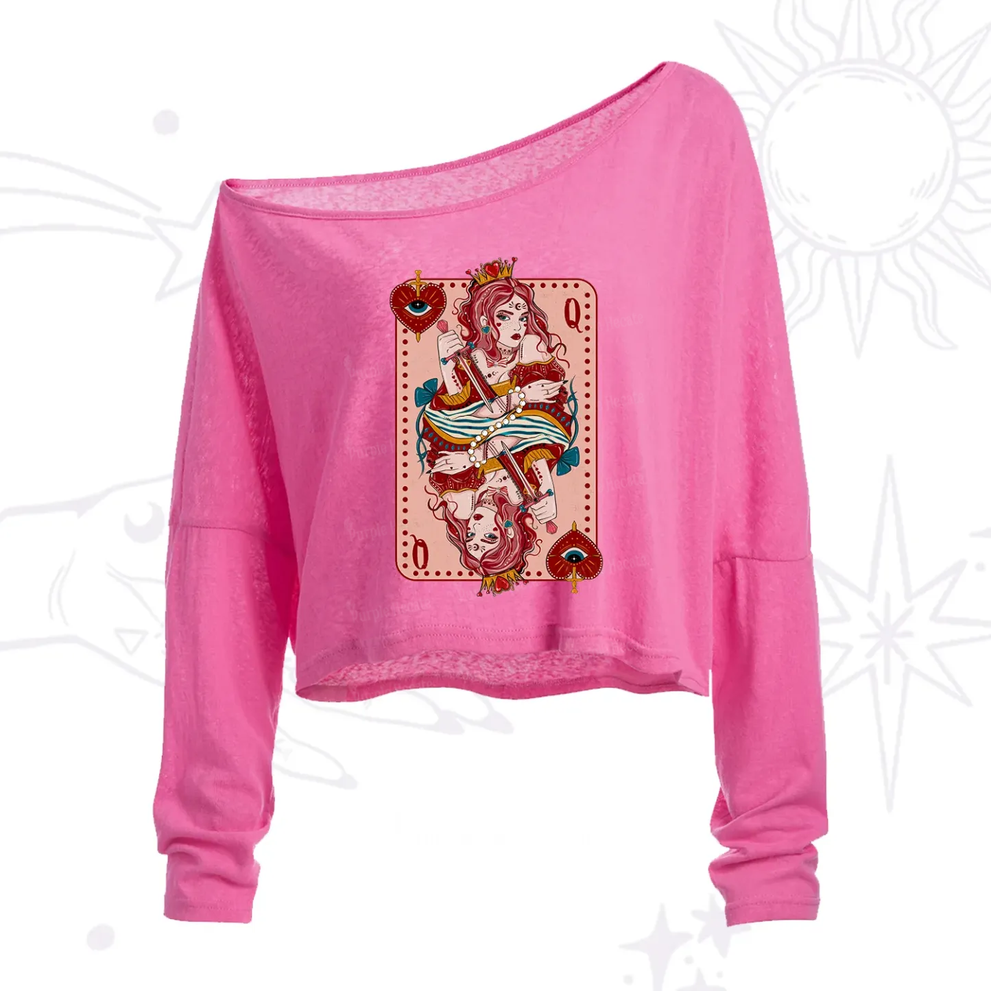 Purplehecate Queen of Hearts One Shoulder Crop Shirt