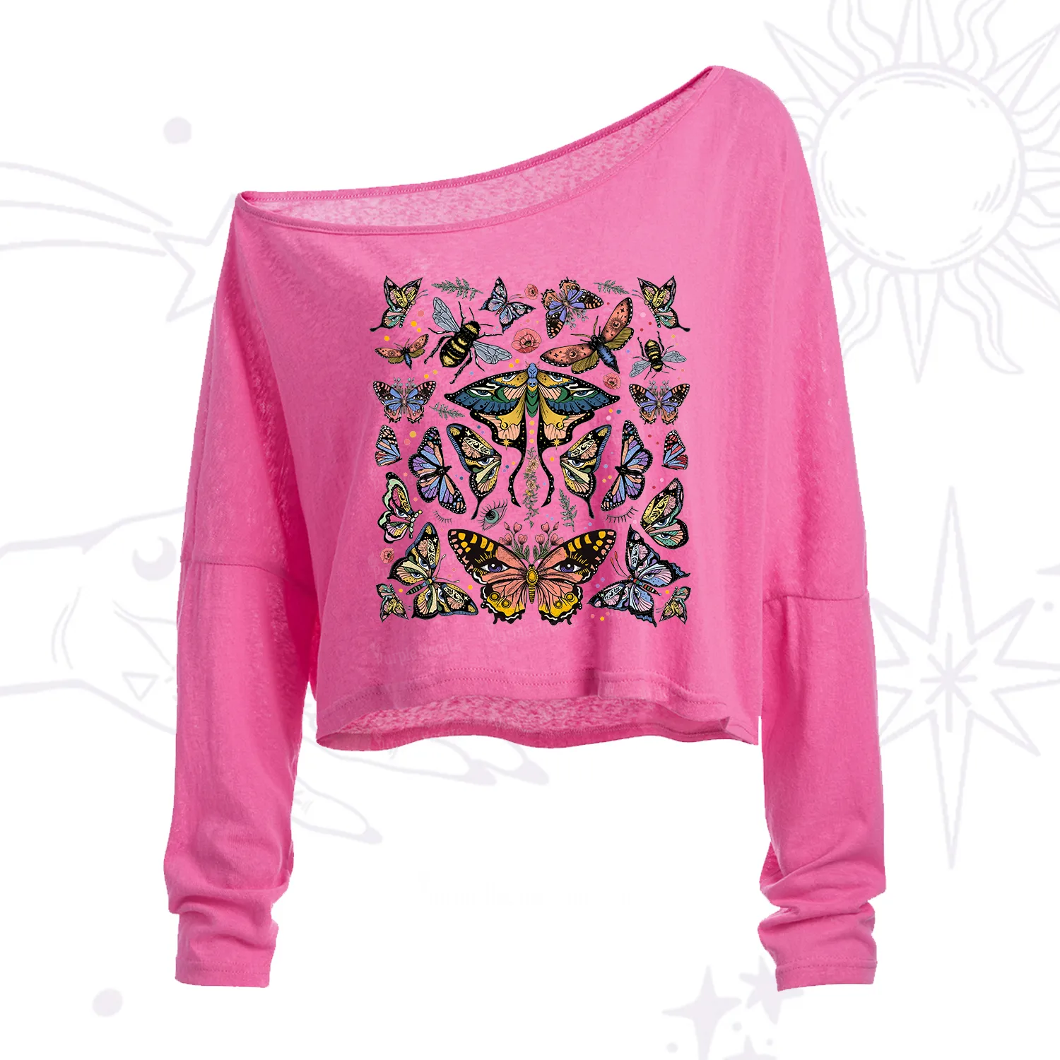 Purplehecate Mystical Butterfly & Moth One Shoulder Crop Shirt