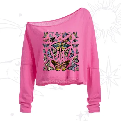 Purplehecate Mystical Butterfly & Moth One Shoulder Crop Shirt